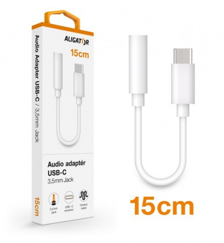 ALIGATOR Audio adaptér USB-C vidl. / 3,5mm Jack, 15cm, bílý