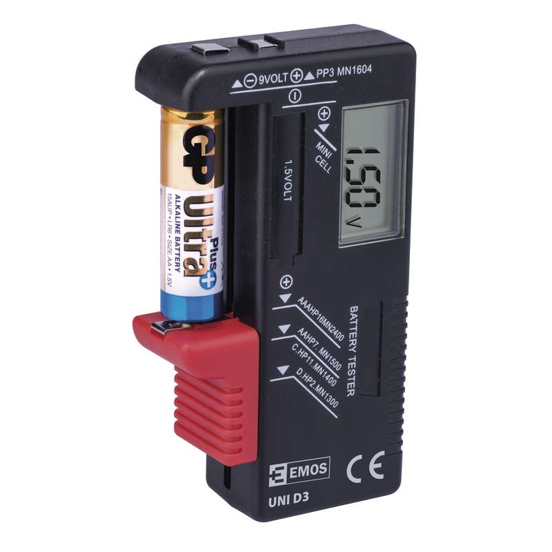 EMOS N0322 Univerzální tester baterií (AA, AAA, C, D, 9V, knoflíkových)