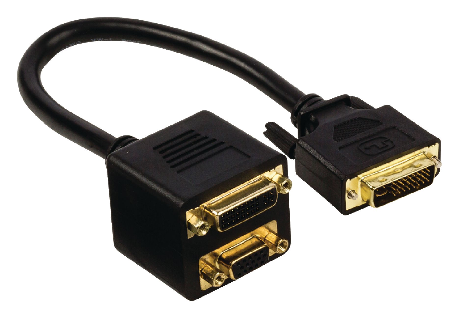 VALUELINE VGCP32953B02 Adaptérový kabel DVI, 24+5pinová zástrčka DVI-I – 24+5pinová zásuvka DVI-I + zásuvka VGA, 0,20 m, černý