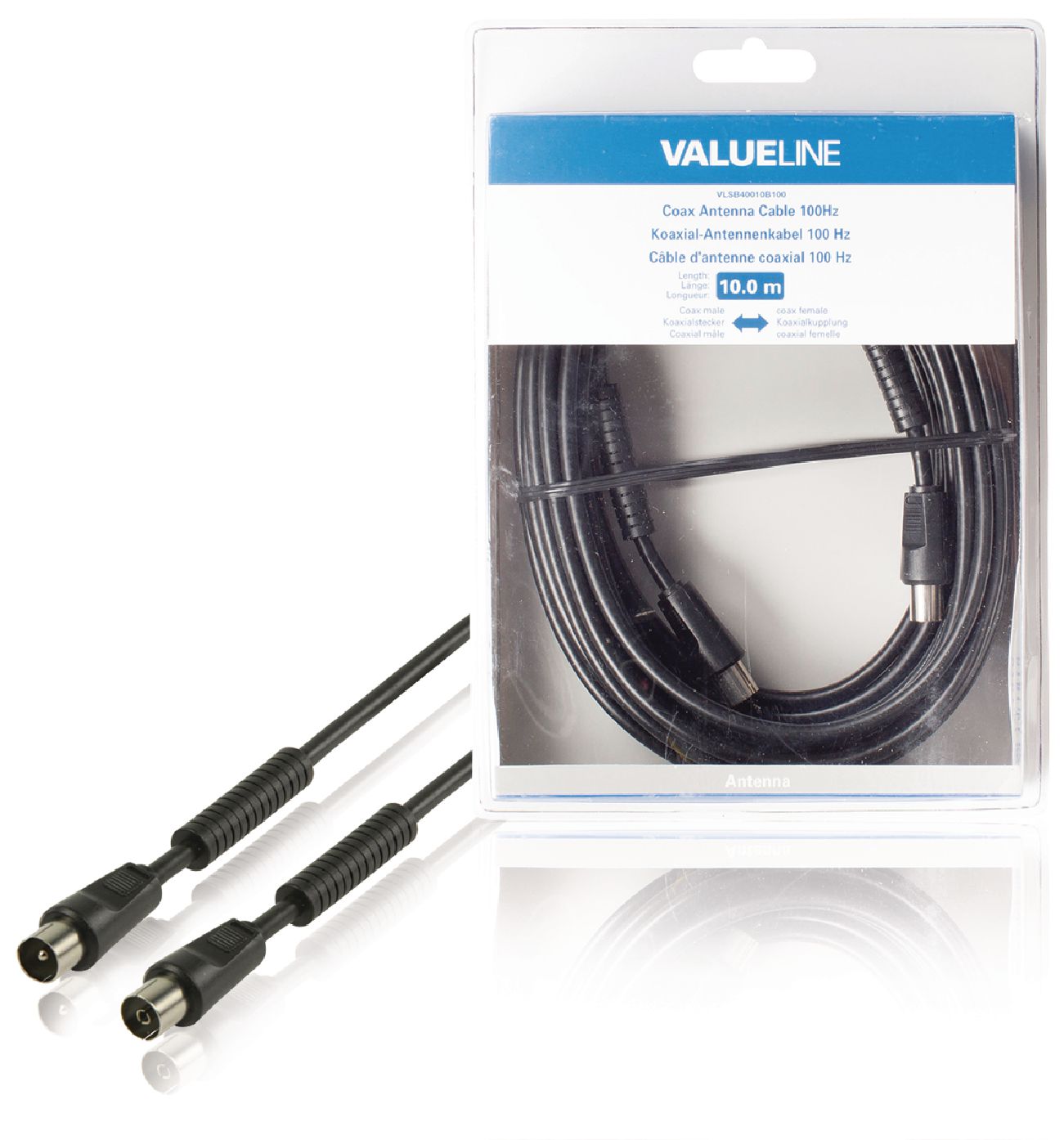 VALUELINE VLSB40010B100 Koaxiální anténní kabel 100 dB koaxiální zástrčka – koaxiální zásuvka 10,0 m, černý