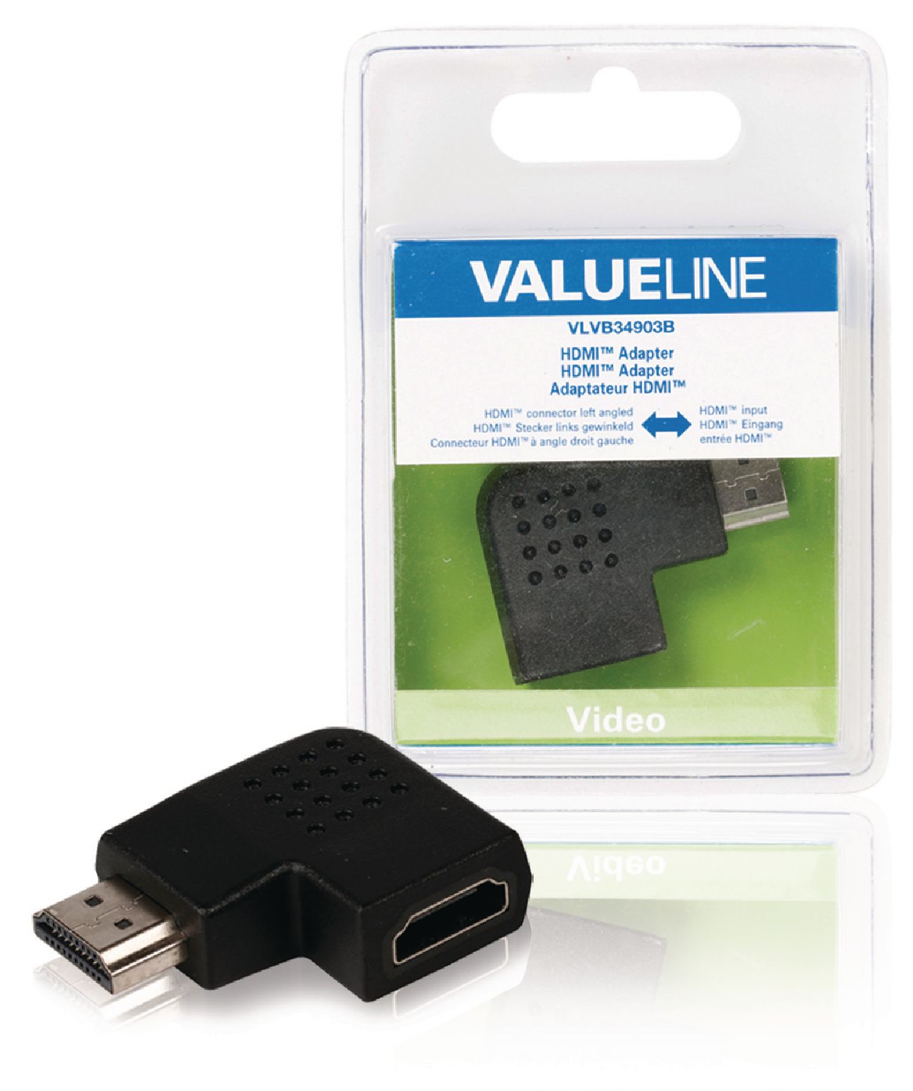 VALUELINE VLVB34903B Adaptér HDMI s konektory HDMI úhlový levý – HDMI vstup, černý