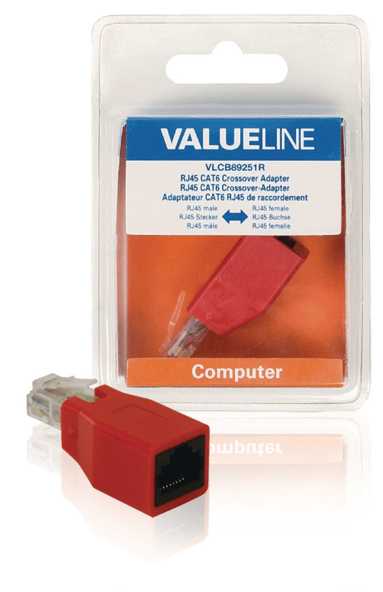 VALUELINE VLCB89251R Síťový adaptér, zástrčka RJ45 – zásuvka RJ45, červený