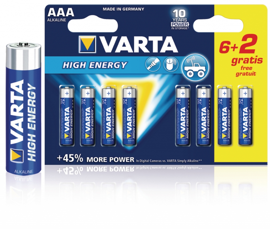 VARTA -4903SO Battery alkaline AAA/LR03 1.5 V High Energy 6+2-blister