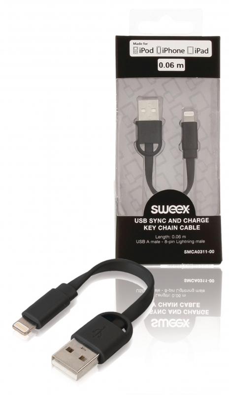 SWEEX SMCA0311-00 Synchronizační a nabíjecí kabel USB na klíče, zástrčka USB A – 8-pin zástrčka Lightning, 0,1 m, černý