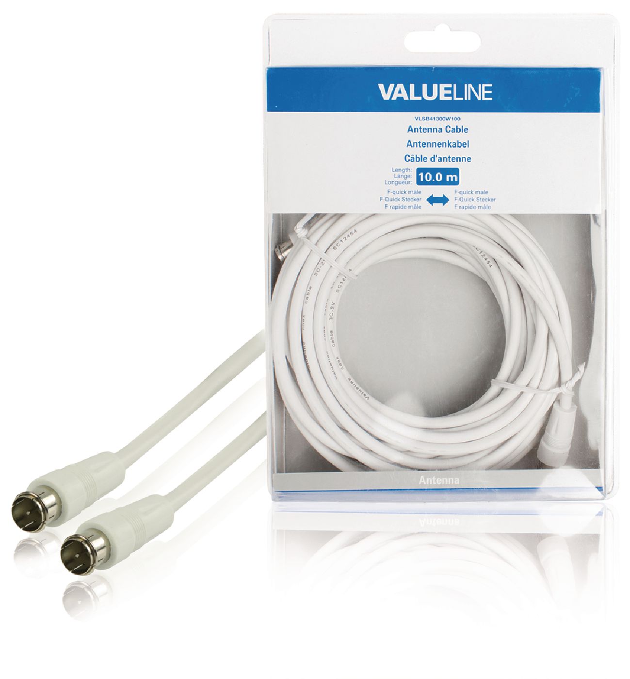 VALUELINE VLSB41300W100 Anténní kabel F samec - F samec quick