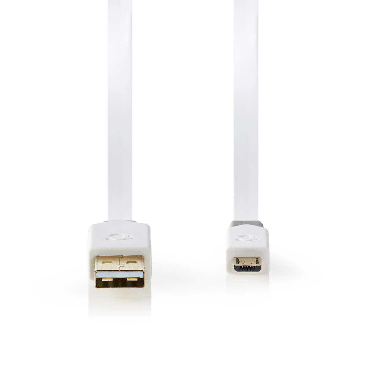 NEDIS Plochý Kabel USB 2.0 | A Zástrčka - Micro B Zástrčka | 1 m | Bílá barva