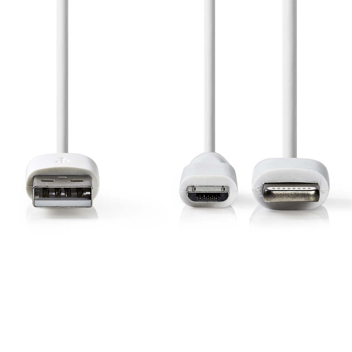 NEDIS Synchronizační a Nabíjecí Kabel 2 v 1 | USB A Zástrčka - Micro B Zástrčka / Apple Lightning 8-pin Zástrčka | 1 m | Bílá barva