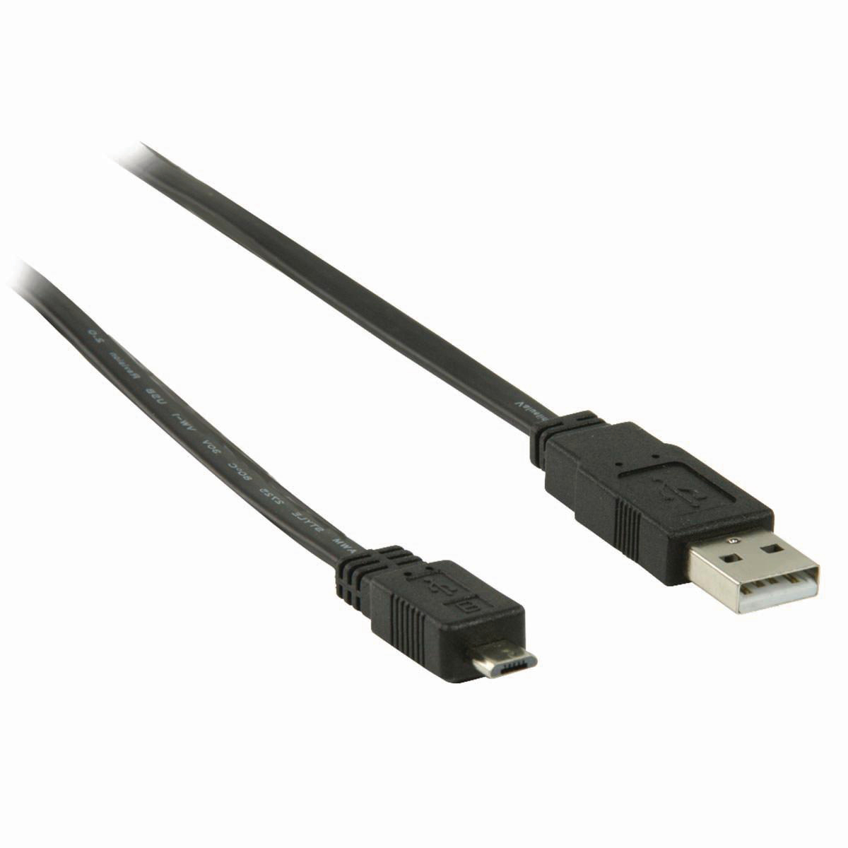 NEDIS USB 2.0 Plochý Kabel | A Zástrčka - Micro B Zástrčka | 1 m | Černá barva