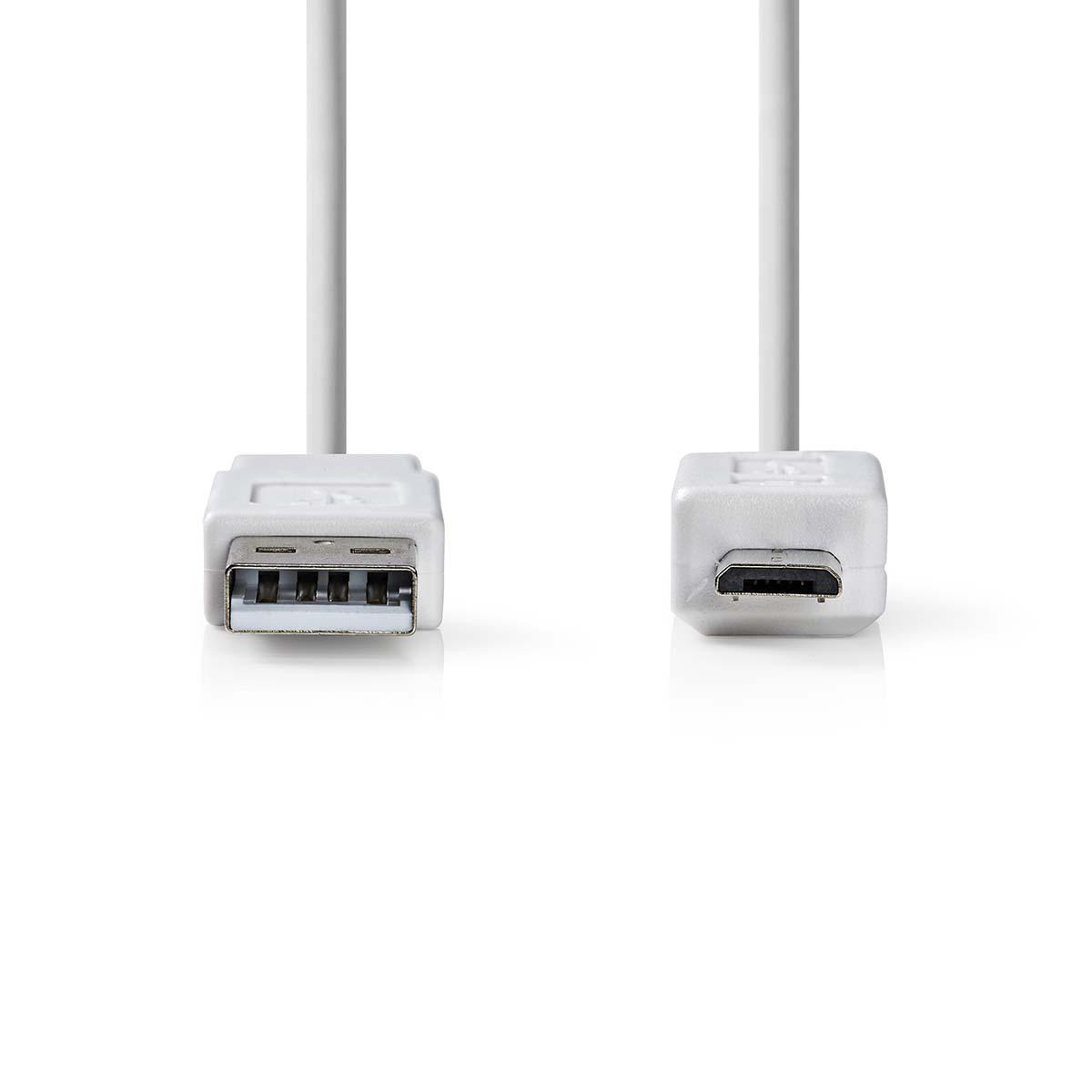 NEDIS USB 2.0 Plochý Kabel | A Zástrčka - Micro B Zástrčka | 1 m | Bílá barva