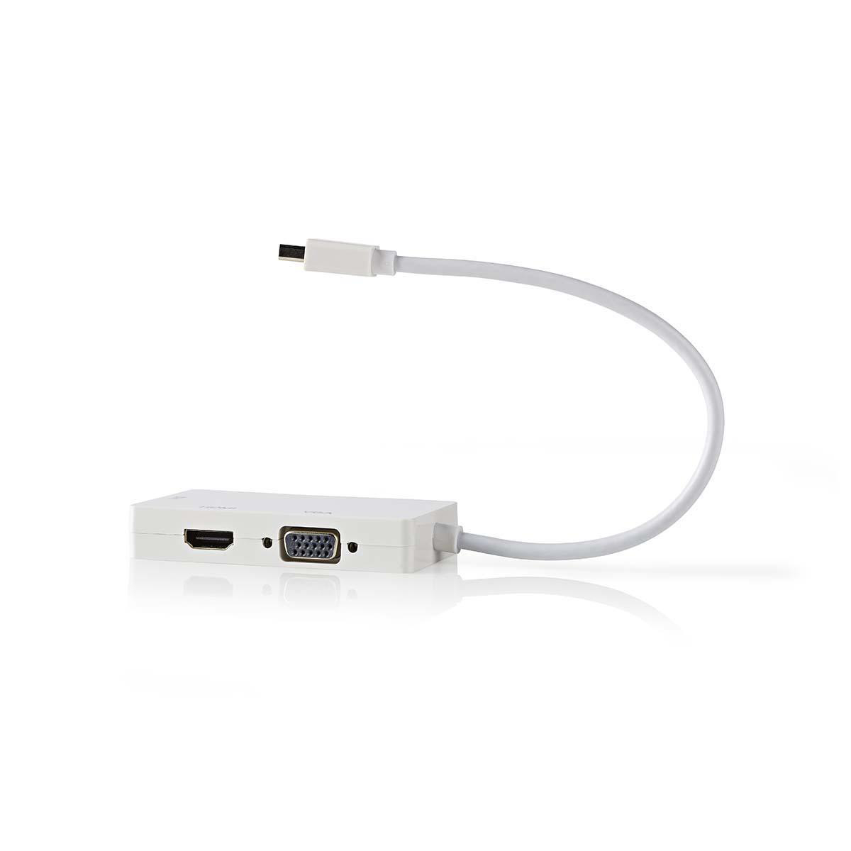 NEDIS Kabel s Adaptérem Mini DisplayPort na VGA | Mini DisplayPort Zástrčka - VGA Zásuvka / DVI-D 24+1-pin Zásuvka / HDMI Vstup | 0,2 m | Bílá barva