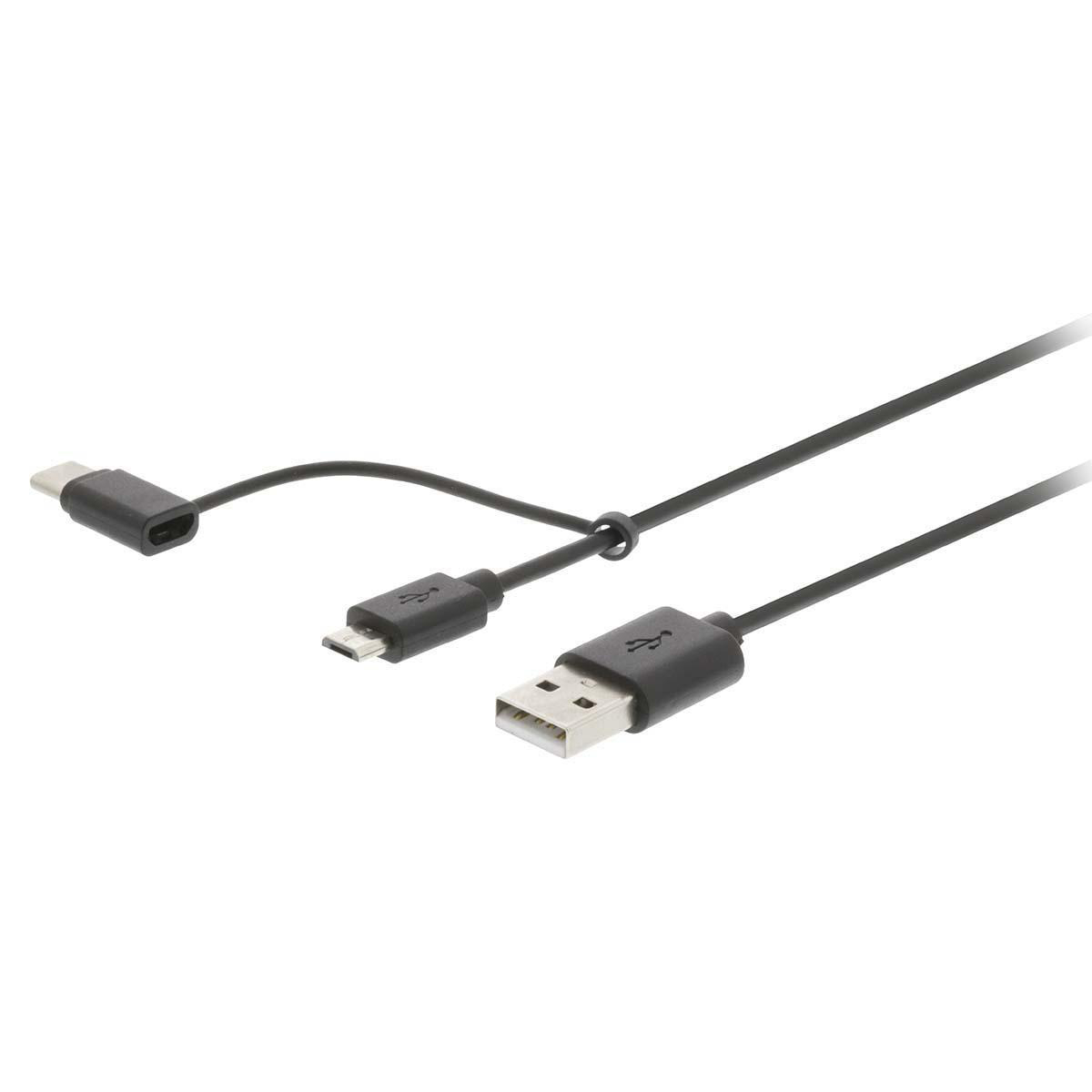 NEDIS Synchronizační a Nabíjecí Kabel 2 v 1 | USB A Zástrčka - USB Micro B / Typ-C Zástrčka | 1 m | Černá barva