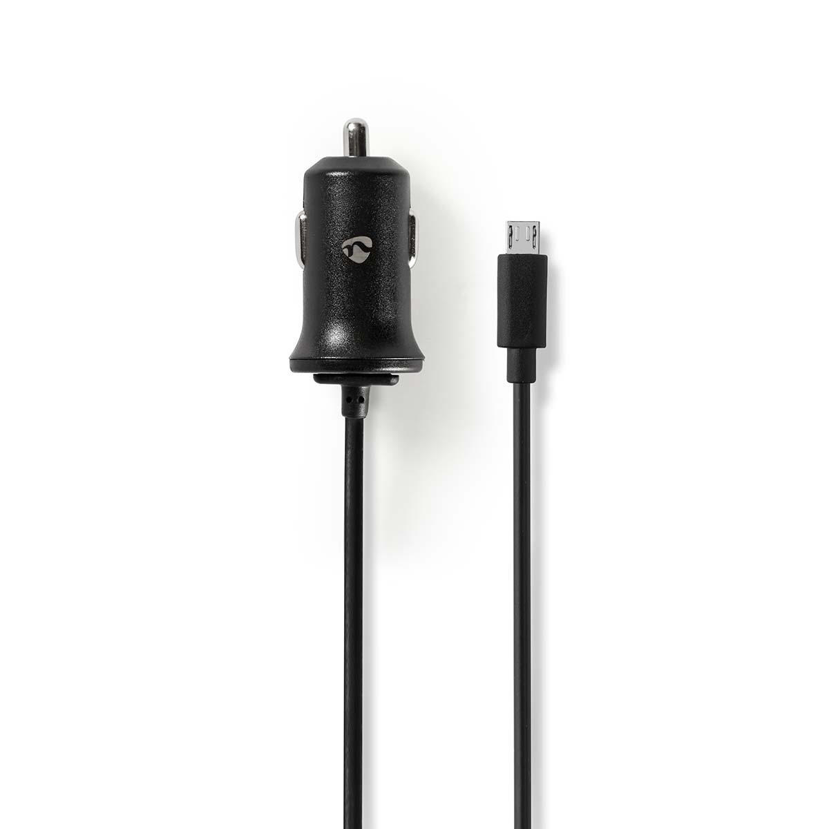 NEDIS Nabíječka do Auta | 2.4 A | Pevný kabel | Micro USB | Černá barva