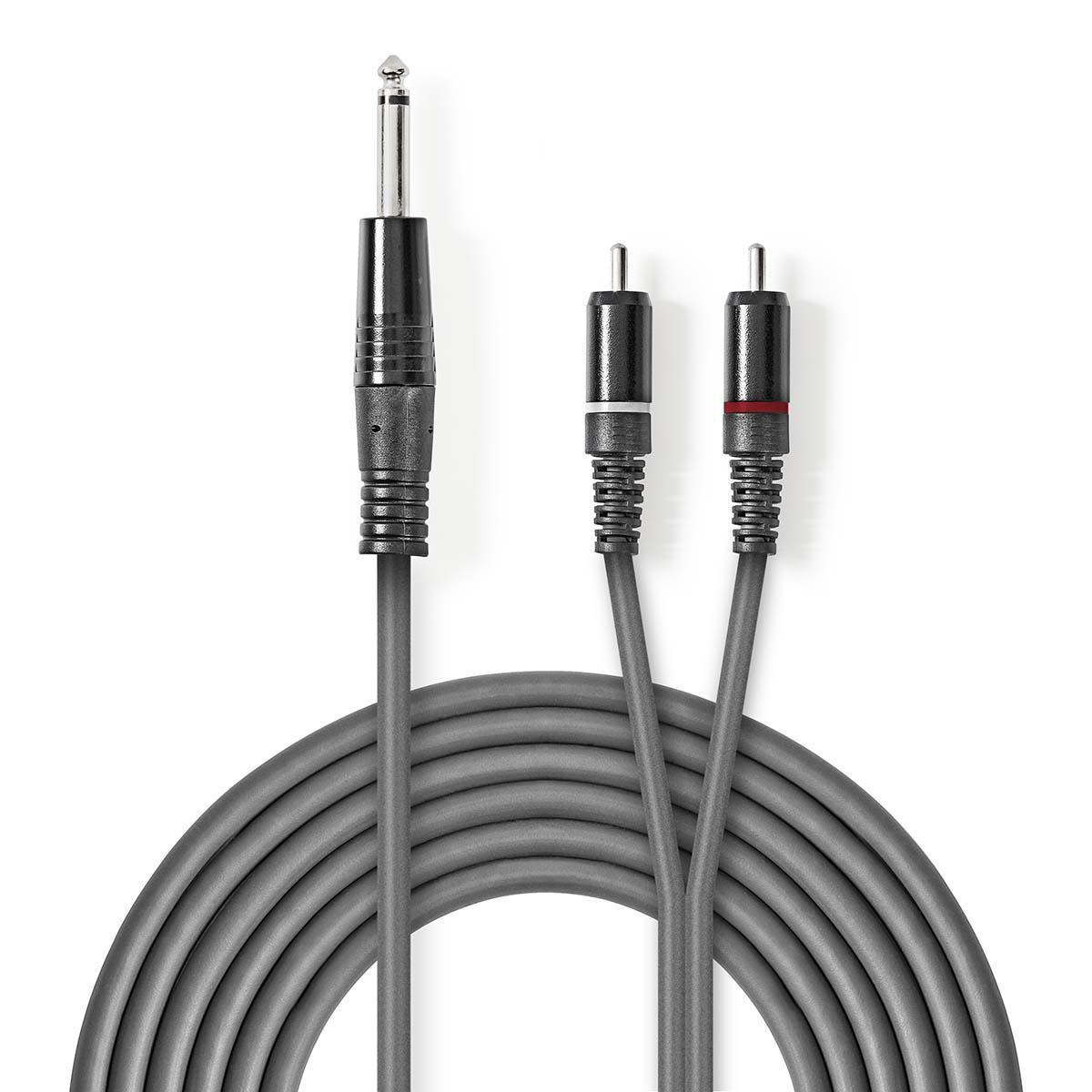 NEDIS Stereofonní Audio Kabel | 6,35mm Zástrčka – 2x RCA Zástrčka | 1,5 m | Šedá barva