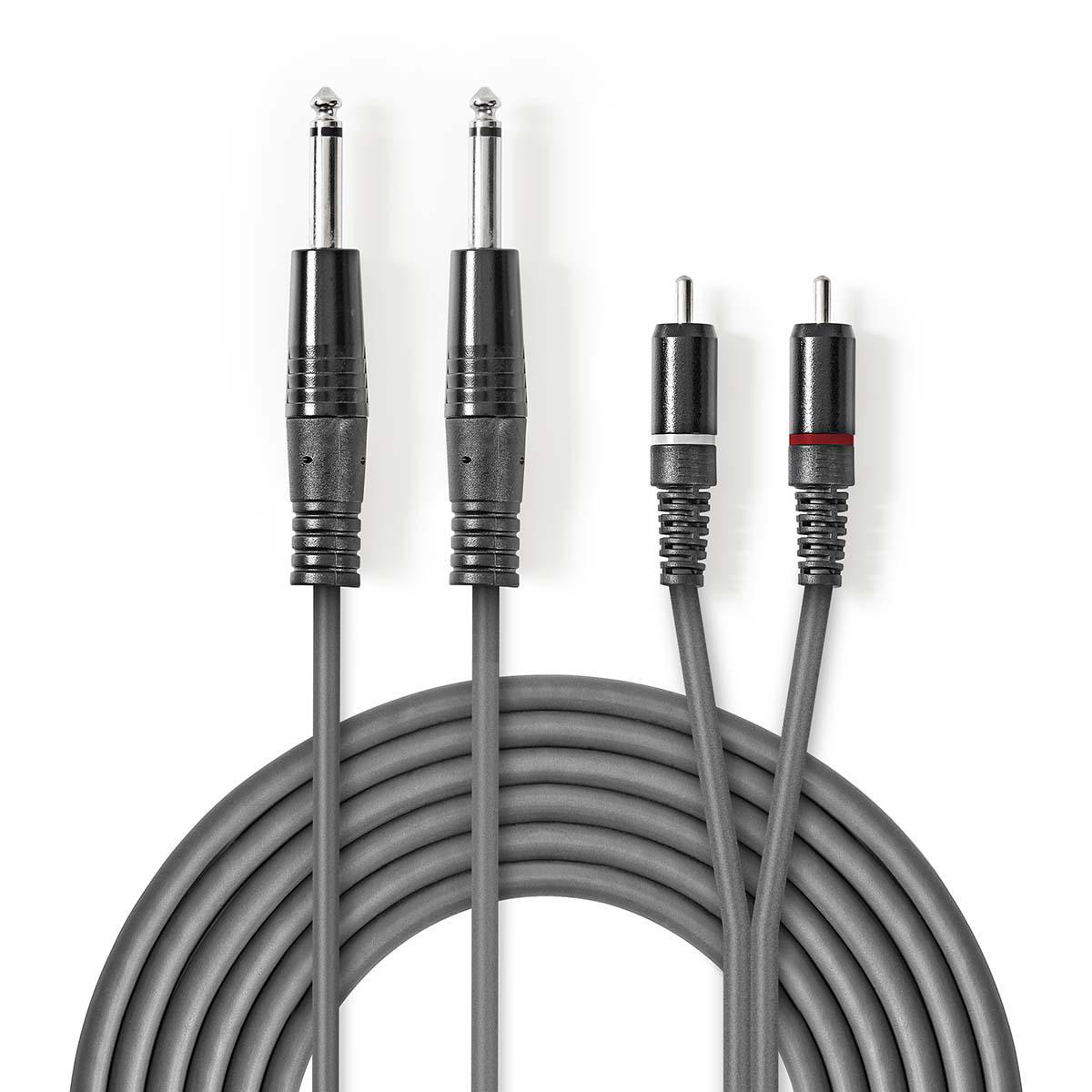 NEDIS Stereofonní Audio Kabel | 2x 6,35mm Zástrčka – 2x RCA Zástrčka | 1,5 m | Šedá barva