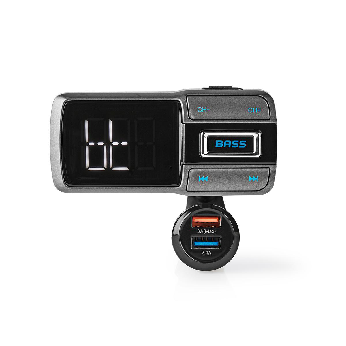 NEDIS FM Vysílač do Auta | Bluetooth® | Zvýraznění Basů | Slot na MicroSD Kartu | Hands-Free Volání | Ovládání Hlasem | 3 A/2,4 A