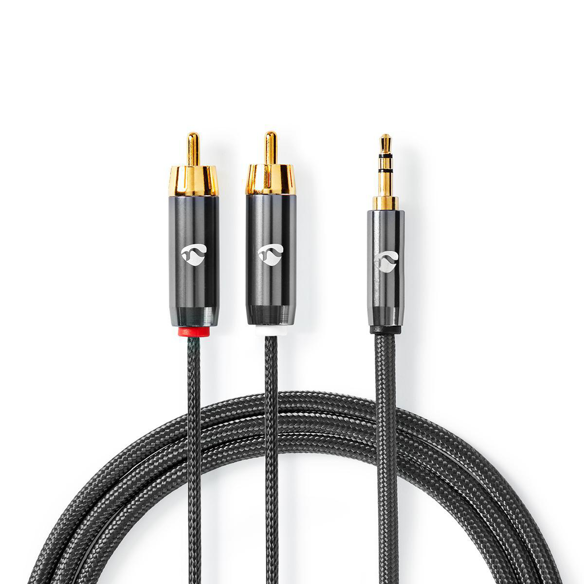 NEDIS Stereofonní Audio Kabel | 3,5mm Zástrčka – 2× RCA Zástrčka | Kovově Šedý | Opletený Kabel