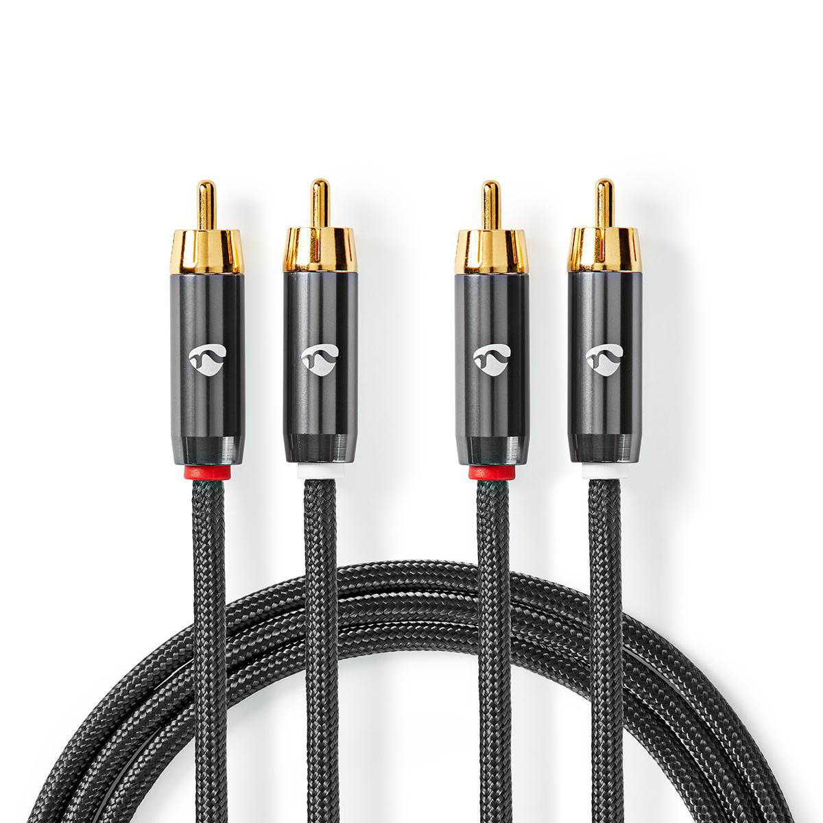 NEDIS Stereofonní Audio Kabel | 2× RCA Zástrčka – 2× RCA Zástrčka | Kovově Šedý | Opletený Kabel