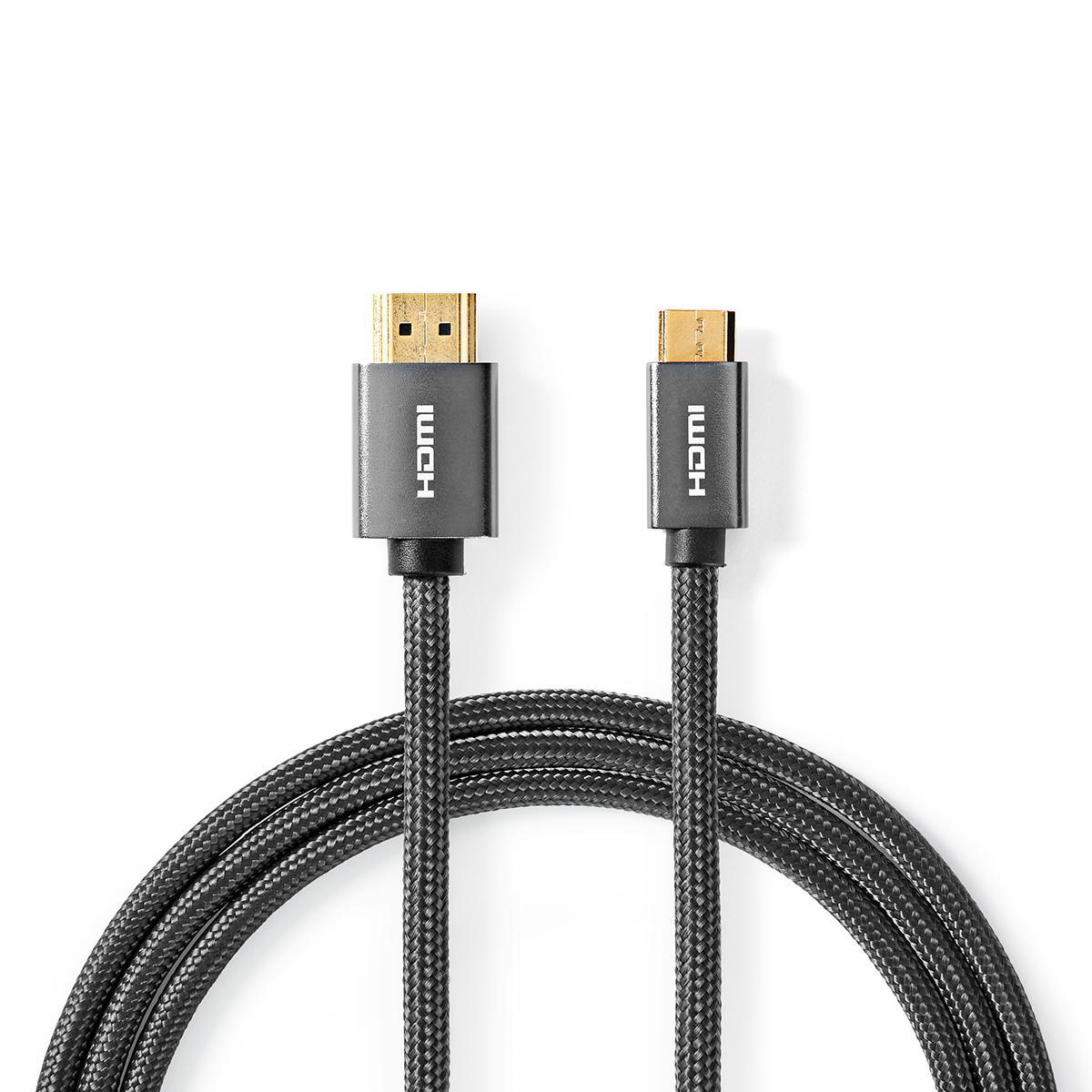 NEDIS Vysokorychlostní HDMI™ Kabel s Ethernetem | HDMI™ Konektor – HDMI™ Mini Konektor | Kovově Šedý | Opletený Kabel