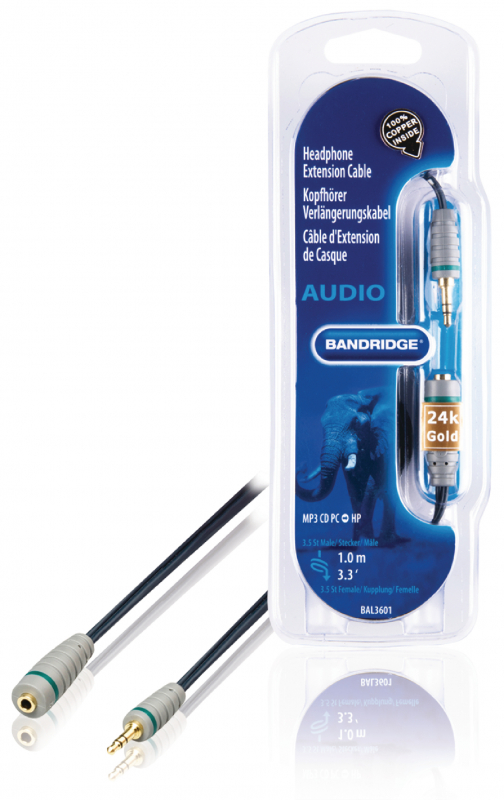 BANDRIDGE Stereo Audio Prodlužovací Kabel 3.5mm Zástrčka - 3.5mm Zásuvka 1.00 m Modrá