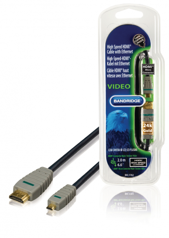 BANDRIDGE High Speed HDMI Kabel s Ethernetem HDMI Konektor - HDMI Micro Konektor 2.00 m Modrá