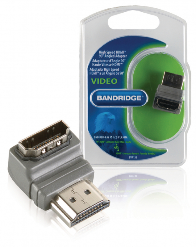 BANDRIDGE Adaptérem High Speed HDMI s Ethernetem Úhlový 90 HDMI Konektor - HDMI Zásuvka Šedá