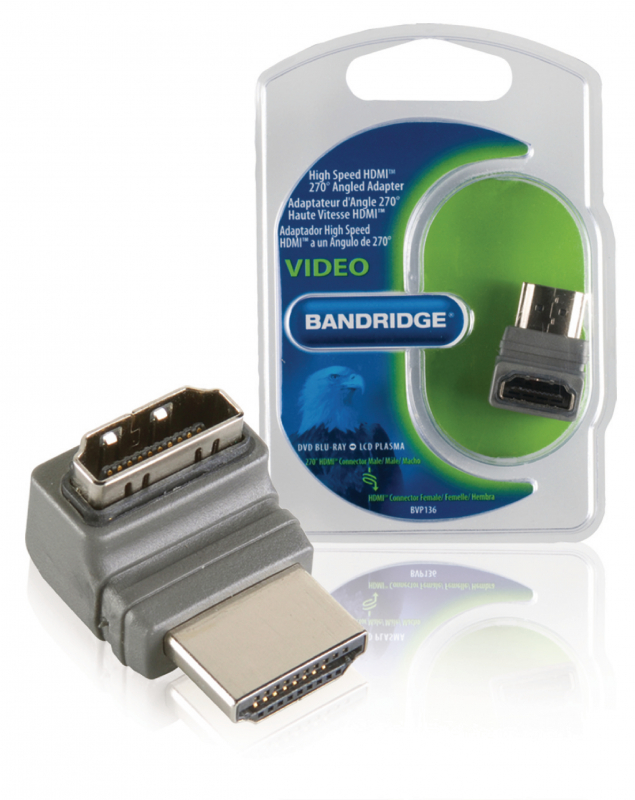 BANDRIDGE Adaptérem High Speed HDMI s Ethernetem Úhlový 270 HDMI Konektor - HDMI Zásuvka Šedá