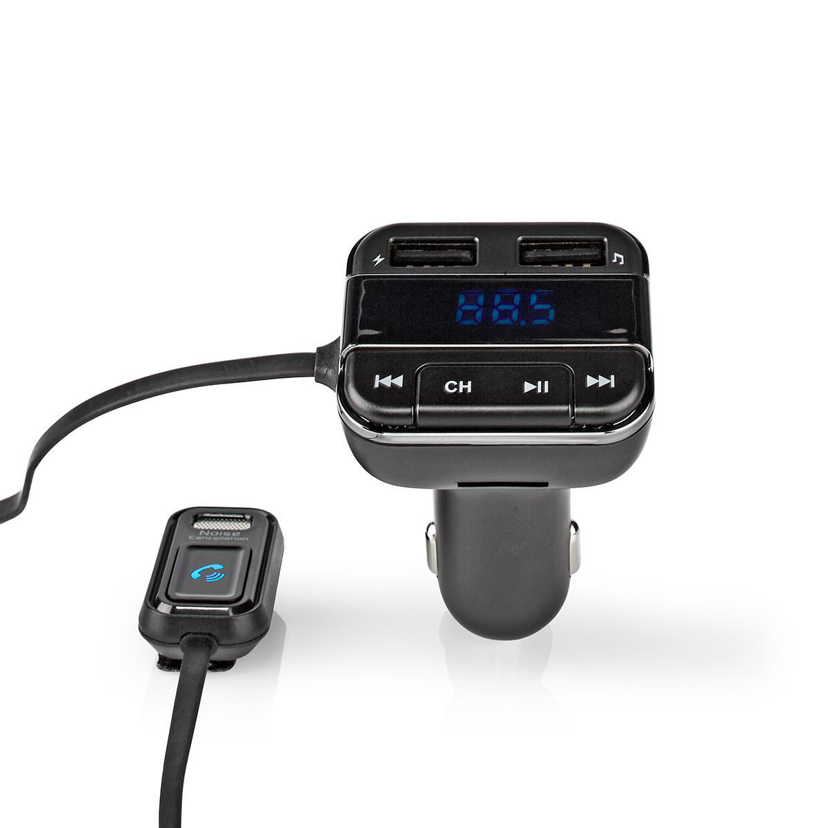 NEDIS FM Vysílač do Auta | Bluetooth® | Profesionální Mikrofon | Potlačení Šumu | Slot pro Kartu MicroSD | Volání Hands-free | Hlasové Ovládání | 2x USB