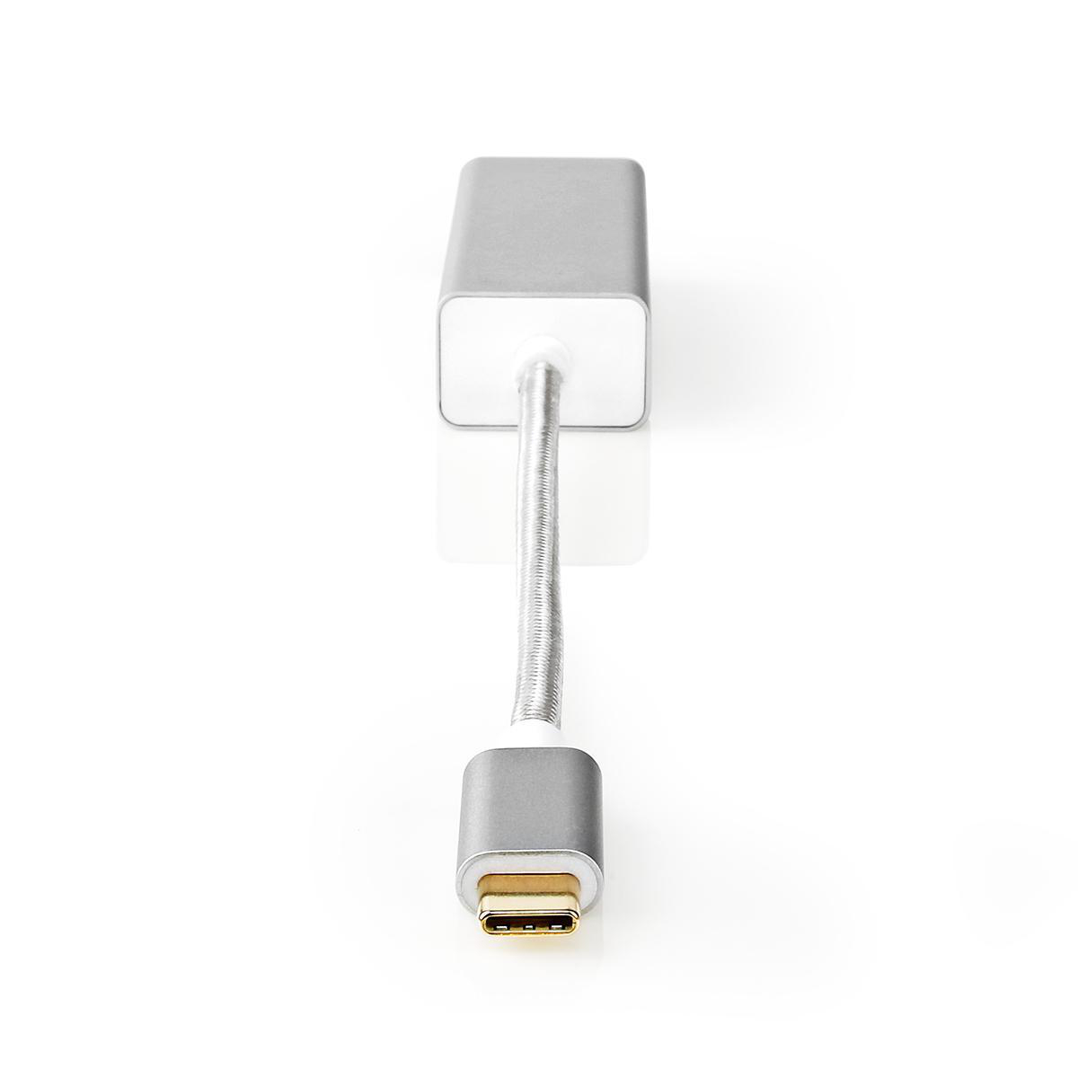 NEDIS adaptér USB | USB 3.2 Gen 1 | USB Typ-C ™ Zástrčka | RJ45 Zásuvka | Pozlacené | Přímý | 0.20 m | Kulatý | Nylon / Opletený | Hliník | Stříbrná | Box s Okénkem