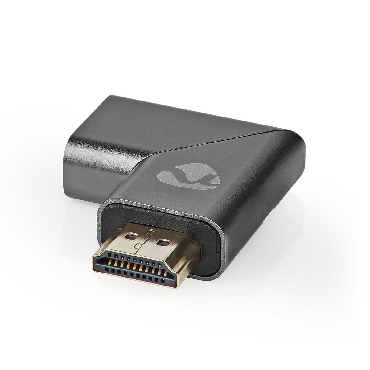 NEDIS HDMI ™ Adapter | HDMI Zástrčka / Konektor HDMI ™ | HDMI Zásuvka / Výstup HDMI™ | Pozlacené | Úhlový Levý | Hliník | Šedá | 1 pc | Box s Okénkem