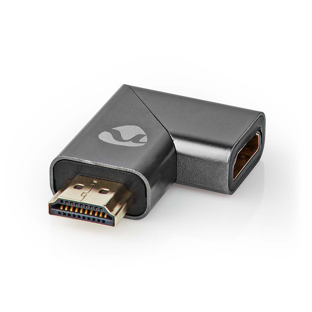 NEDIS HDMI™ Adaptér | HDMI Zástrčka / Konektor HDMI ™ | HDMI Zásuvka / Výstup HDMI™ | Pozlacené | Úhlový Pravý | Hliník | Šedá | 1 ks | Box s Okénkem