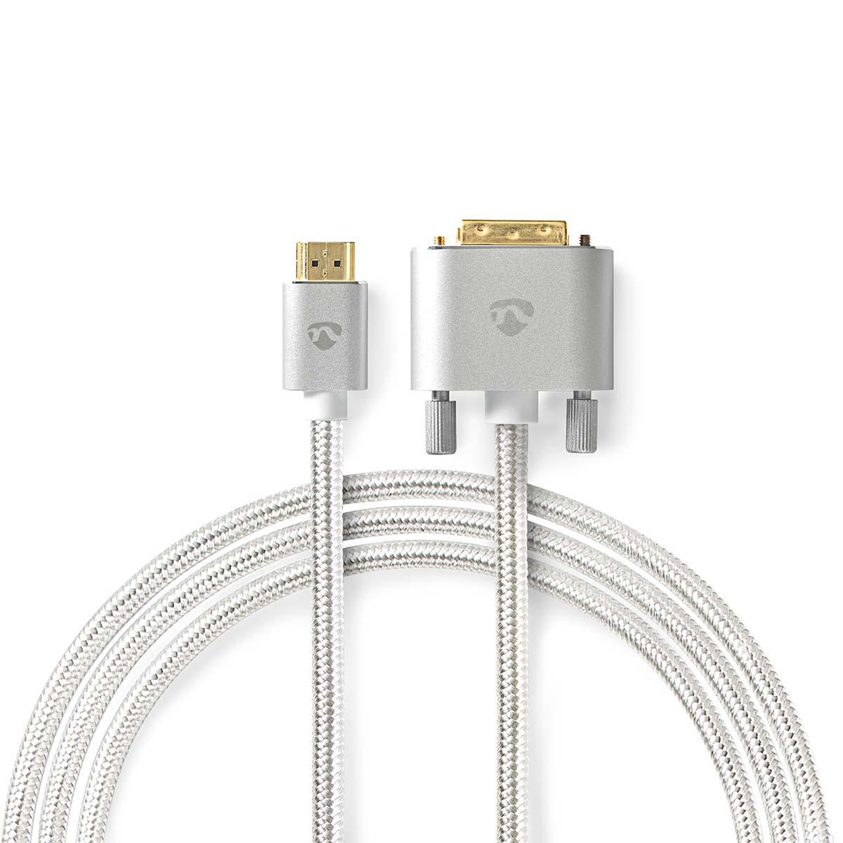 NEDIS HDMI™ Kabel | Konektor HDMI ™ | DVI-D 24+1 Zástrčka | 2560x1600 | Pozlacené | 2.00 m | Opletený | Stříbrná | Box s Okénkem