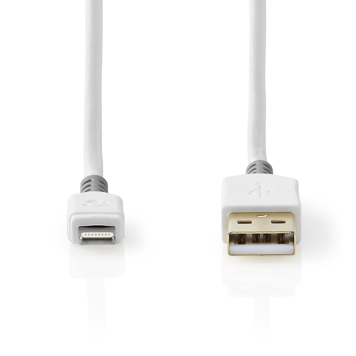 NEDIS USB kabel | USB 2.0 | Apple Lightning 8pinový | USB-A Zástrčka | 480 Mbps | Pozlacené | 3.0 m | Kulatý | PVC | Bílá / Šedá | Box