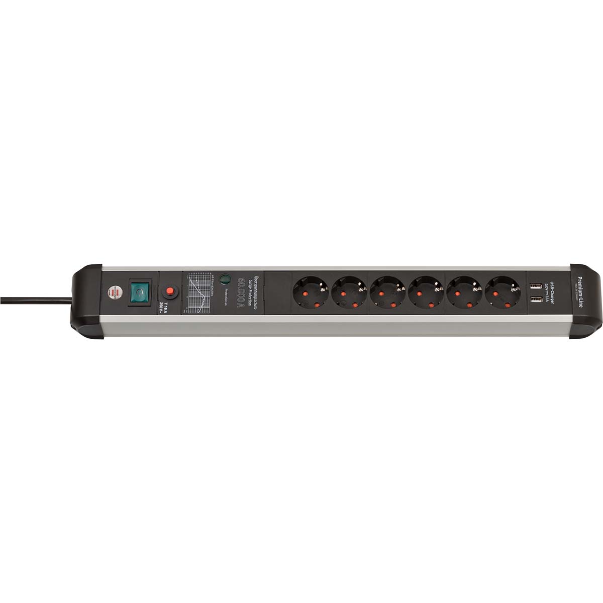BRENNENSTUHL Prodlužovací kabel Premium-Protect-Line 60 000 A s přepěťovou ochranou a 6cestným USB 3m H05VV-F 3G1,5