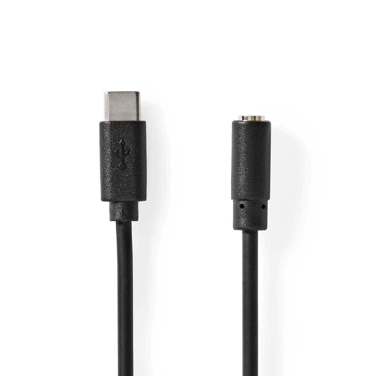 NEDIS USB-C™ Adaptér | USB 2.0 | USB-C™ Zástrčka | 3,5 mm Zásuvka | 1.00 m | Kulatý | Poniklované | PVC | Černá | Box