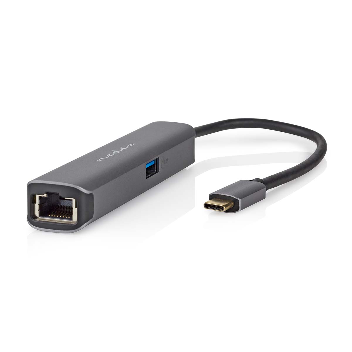 NEDIS USB Multiport Adaptér | USB 3.2 Gen 1 | USB-C™ Zástrčka | RJ45 Zásuvka / USB-A Zásuvka / USB-C™ Zásuvka / Výstup HDMI™ | 5 Gbps | 0.20 m | Kulatý | Pozlacené | PVC | Antracit | Box