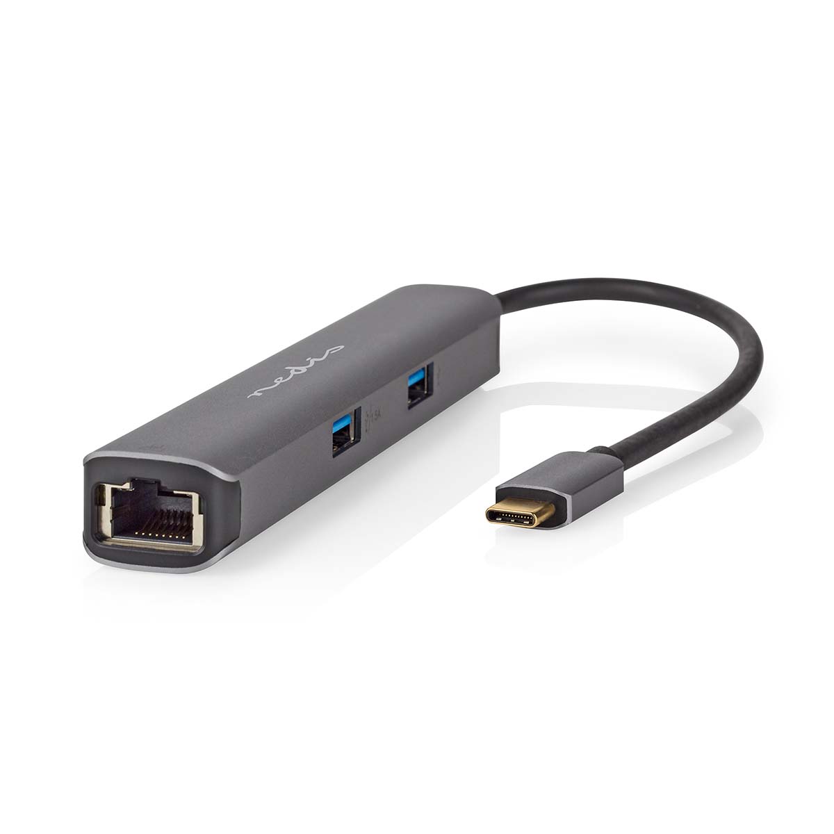 NEDIS USB Multiport Adaptér | USB 3.2 Gen 1 | USB-C™ Zástrčka | RJ45 Zásuvka / Výstup HDMI™ / 2x USB-A Zásuvka / 2x USB-C™ | 5 Gbps | 0.20 m | Kulatý | Pozlacené | PVC | Antracit | Box
