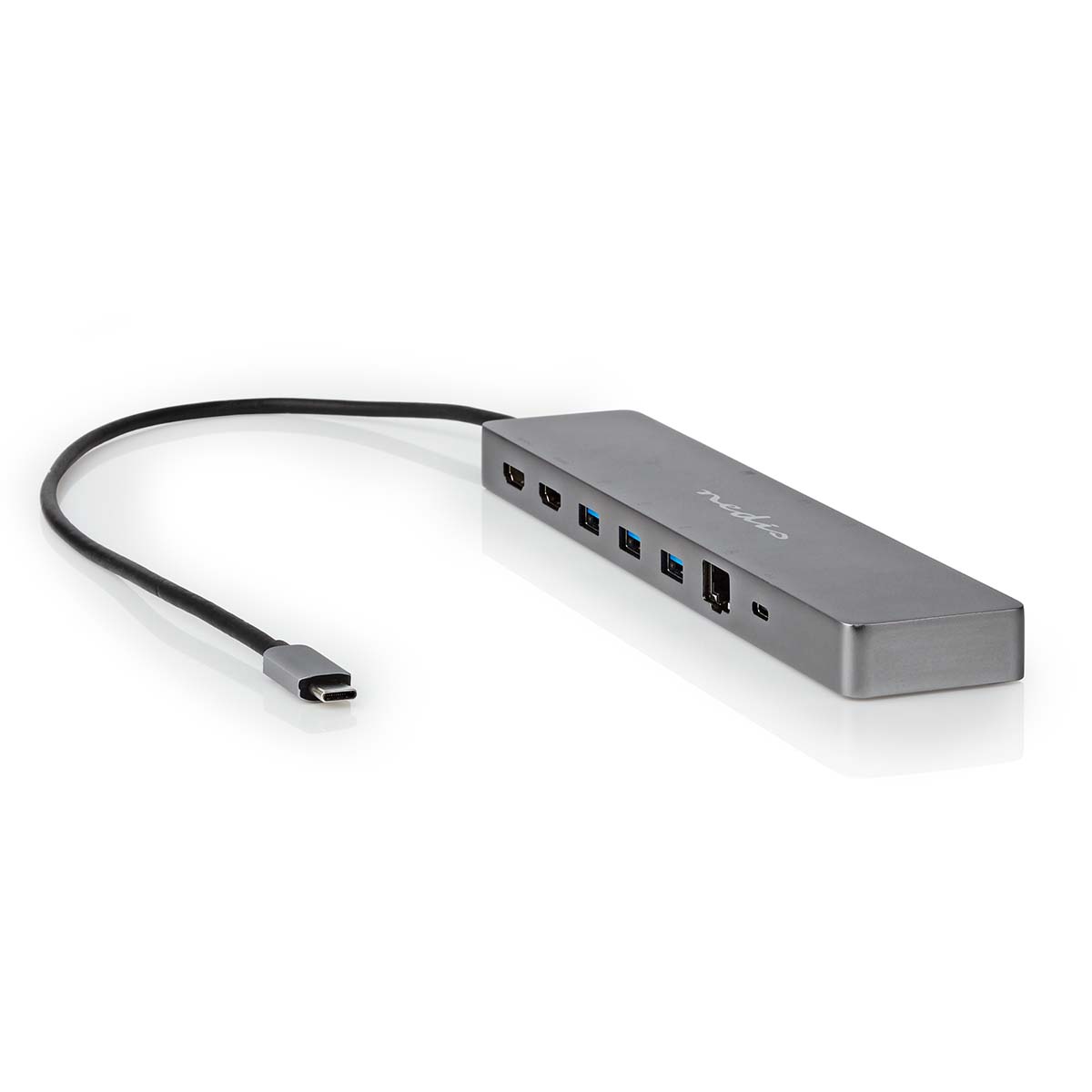 NEDIS USB Multiport Adaptér | USB 3.2 Gen 1 | USB-C™ Zástrčka | Micro SD / RJ45 Zásuvka / SD / 2x HDMI™ / 2x USB-C™ / 3x USB-A Zásuvka | 0.40 m | Kulatý | Pozlacené | TPE | Antracit | Box
