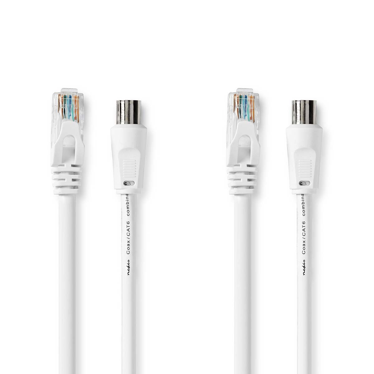 NEDIS Přemluvit & Cat6 Combi Cable | IEC (Koax) Zástrčka / RJ45 Zástrčka | IEC (Koax) Zásuvka / RJ45 Zástrčka | Poniklované | RG58 | 75 Ohm | Dvojité Stínění | 1.50 m | Kulatý | PVC | Bílá | Label
