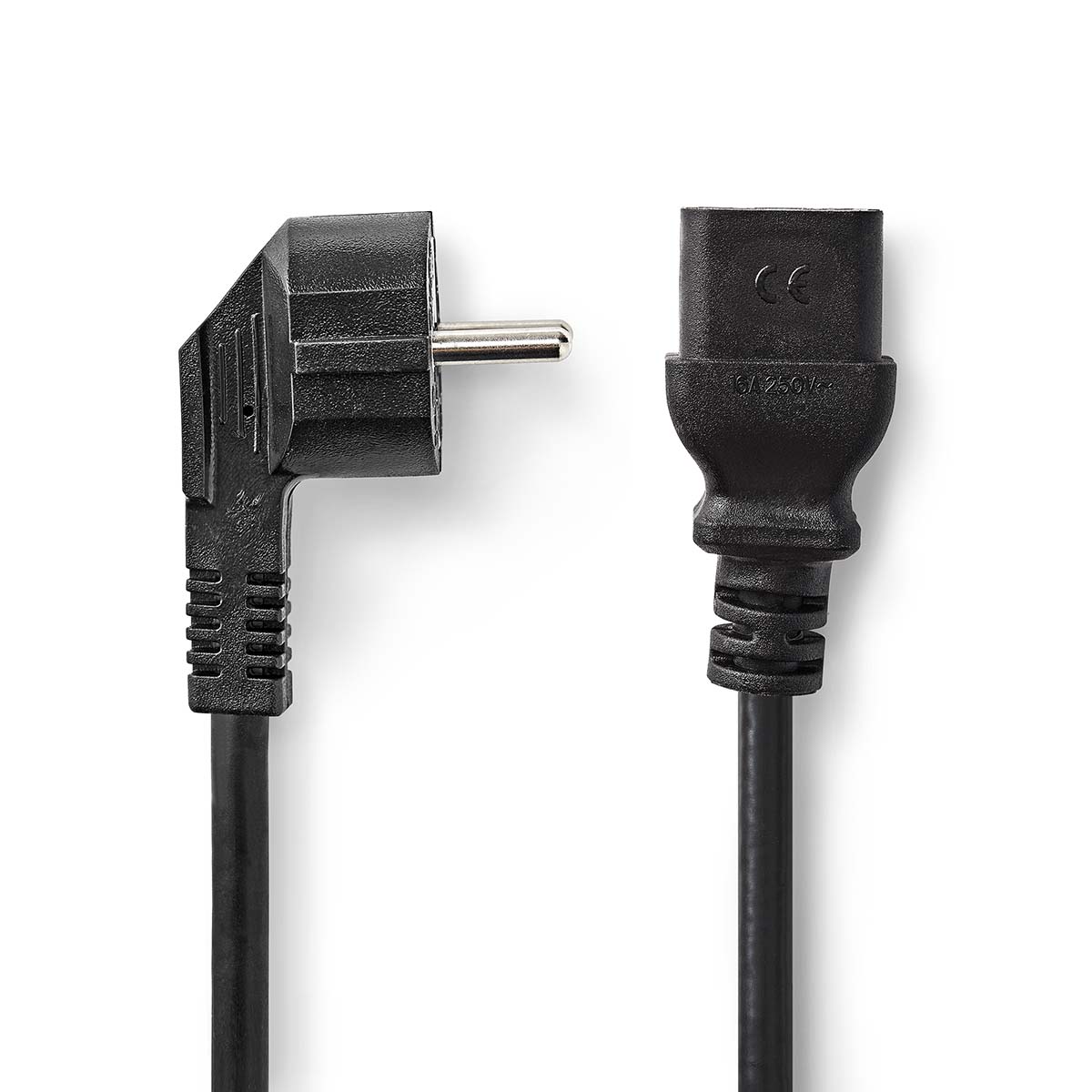 NEDIS Napájecí kabel | Typ F Zástrčka | IEC-320-C19 | Úhlový | Přímý | Poniklované | 2.00 m | Kulatý | PVC | Černá | Box