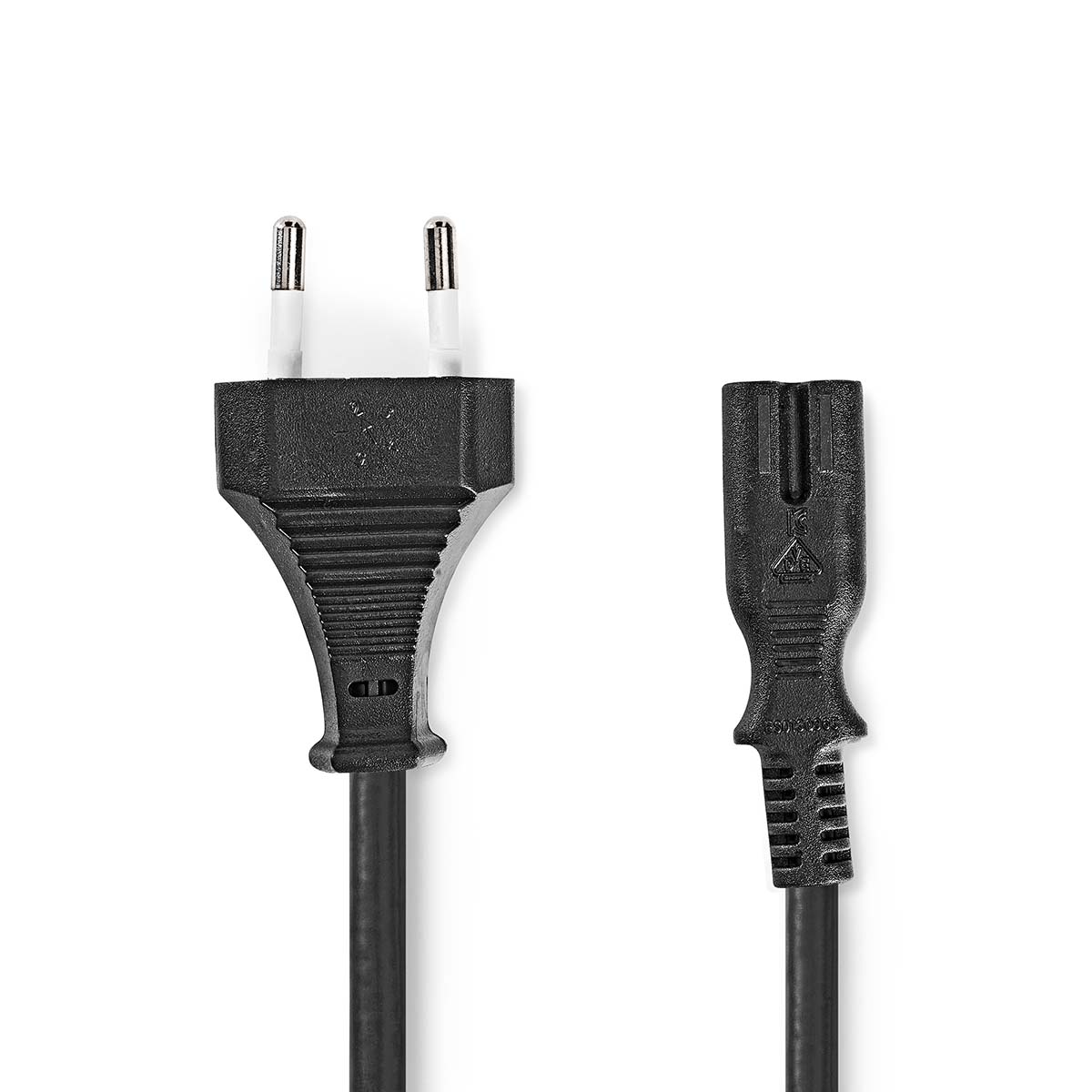 NEDIS Napájecí kabel | Euro Male | IEC-320-C7 | Přímý | Přímý | Poniklované | 2.00 m | Kroucený | PVC | Černá | Label