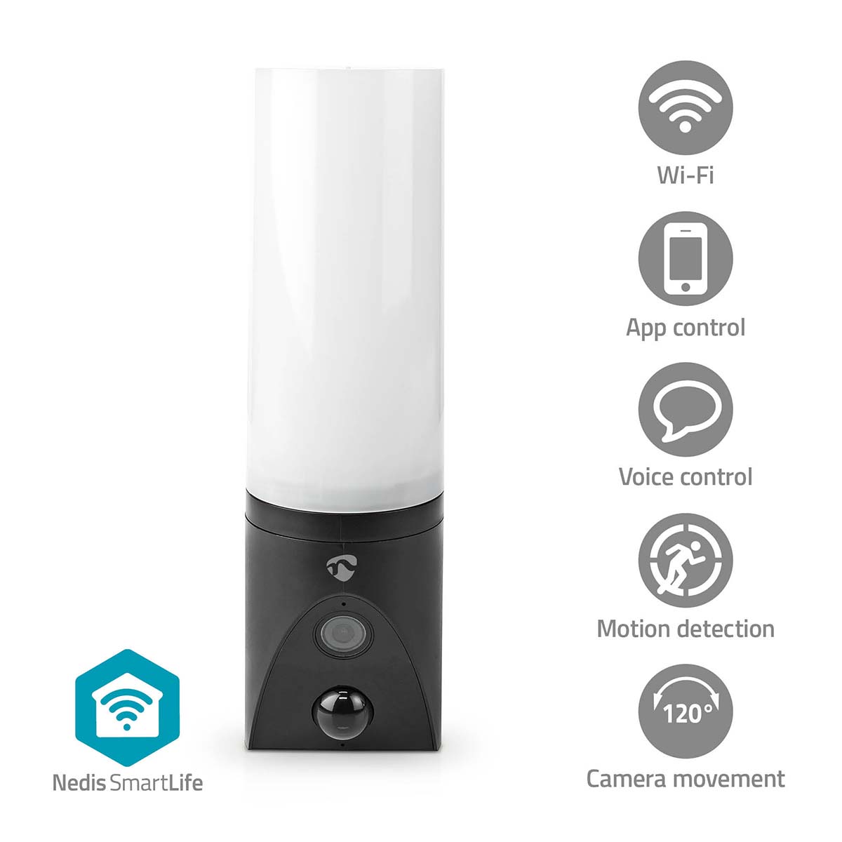 NEDIS SmartLife Venkovní Kamera | Wi-Fi | Okolní světlo | Full HD 1080p | IP65 | Cloudové Úložiště (volitelně) / microSD (není součástí dodávky) / Onvif | 100 - 240 V AC | Se snímačem pohybu | Noční vidění | Černá
