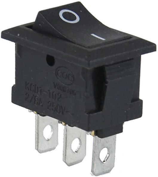 Přepínač kolébkový KCD1-102, ON-ON 1pol.250V/6A černý