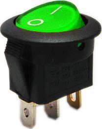 Vypínač kolébkový MIRS101-9, ON-OFF 1pol.250V/6A zelený, prosvětlený