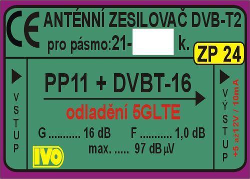 Anténní zesilovač 16dB DVB-T2 s potlačením 5G LTE
