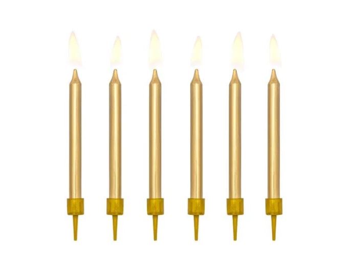 Narozeninové svíčky, zlaté, 6cm, 6ks