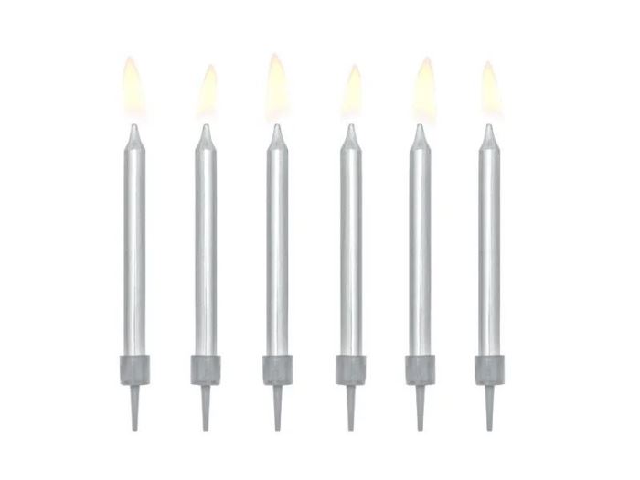 Narozeninové svíčky, stříbrné, 6cm, 6ks