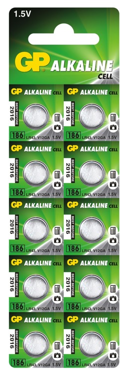 GP Baterie: alkalická 1,5V LR43,R1142 Počet čl:10 Ø11,6x4,2mm