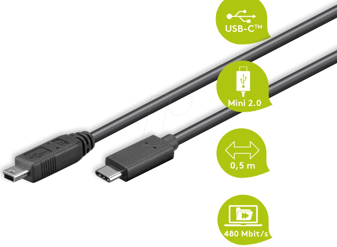 GOOBAY Kabel USB 3.1 USB B mini vidlice,USB C vidlice 0,5m černá