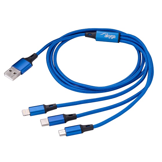 AKYGA Kabel USB 2.0 niklovaný 1,2m modrá textilní